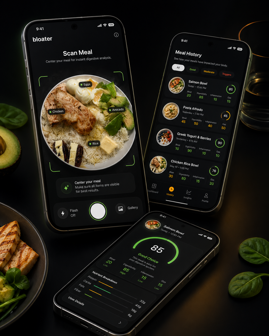 Écran principal de l'application Nutrition