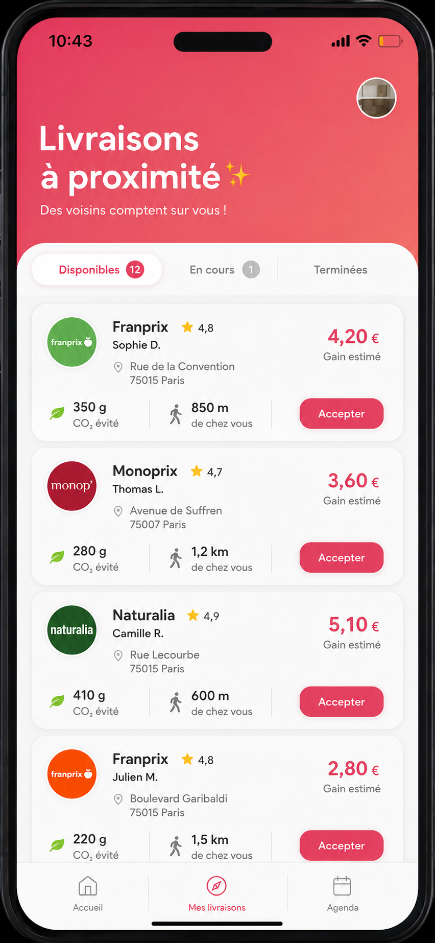 Profil utilisateur de l'application