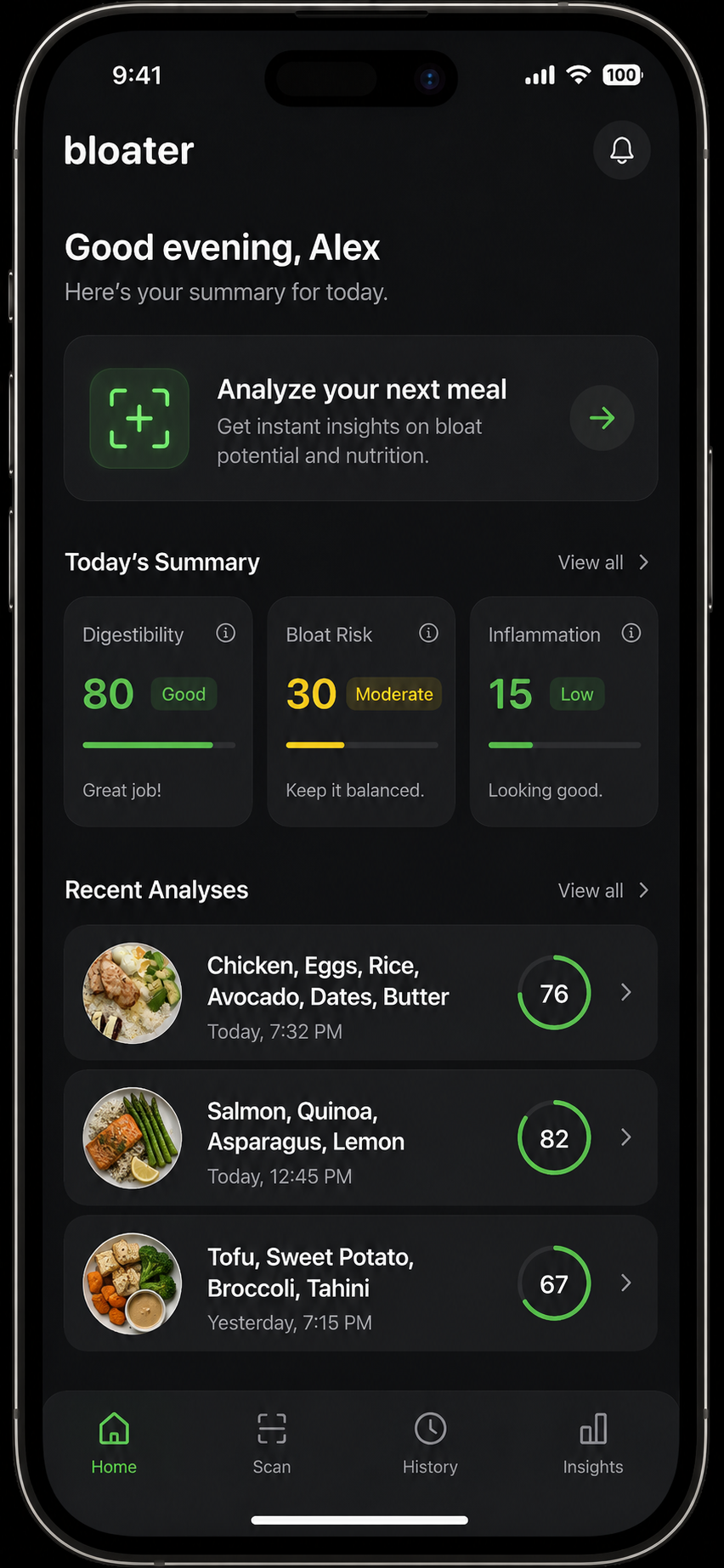 Interface de l'application Bloater