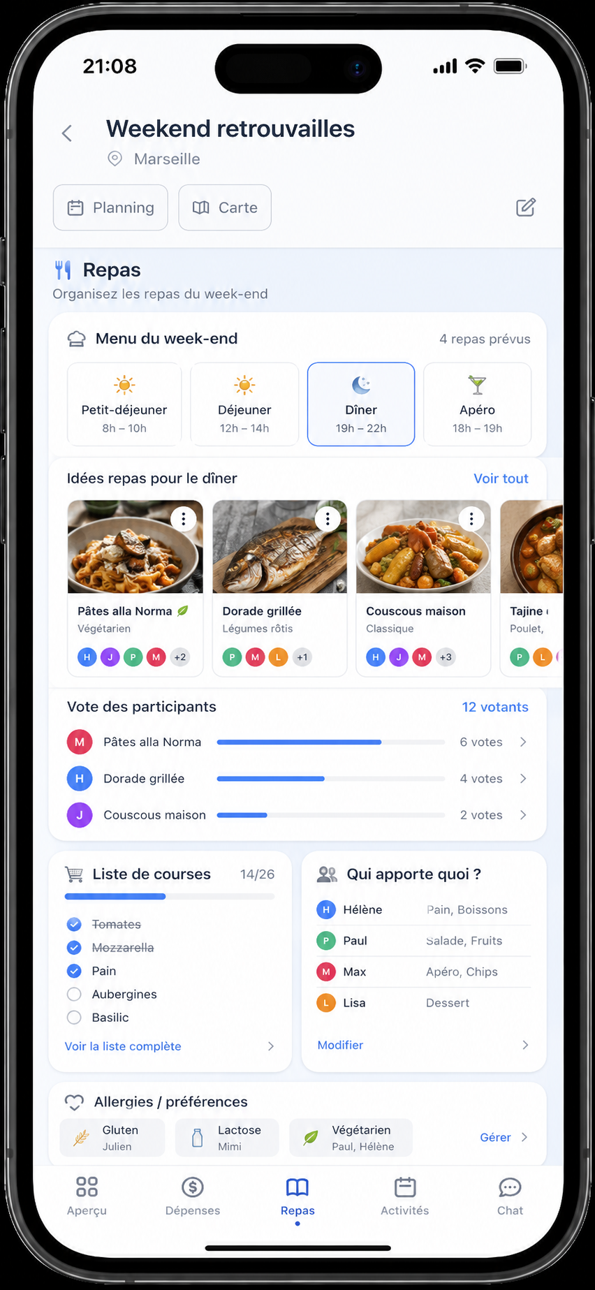 Écran planning TripMate