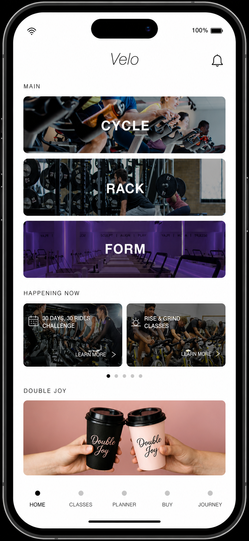 Écran principal de l'application Velo
